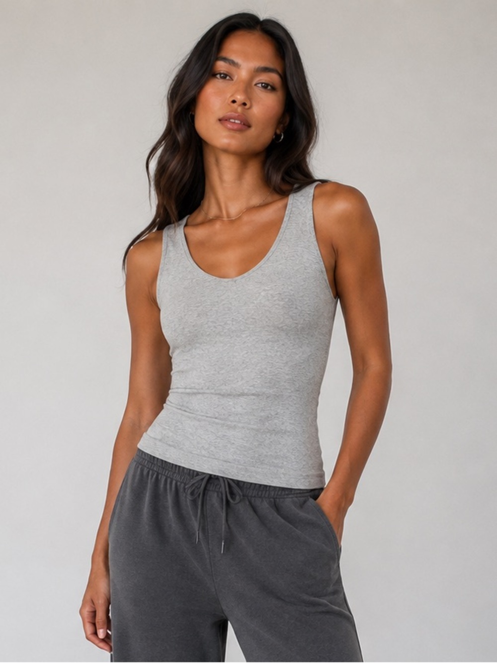 460. Women’s Heather Grey Scoop Neck Built-In Bra Tank Top